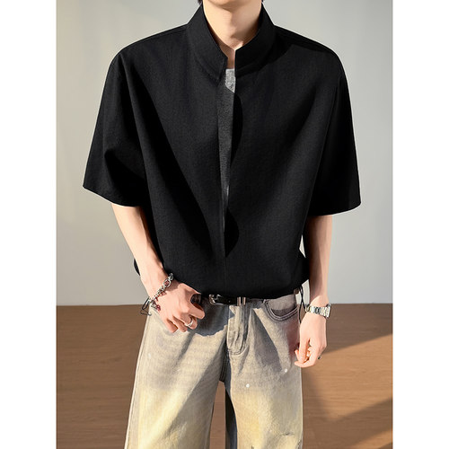 模特图~2026夏季锦纶冰感假两件T恤衬衫 Q1217/P58