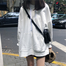 外套纯色慵懒风连帽上衣 中长款 欧货大版 ins超火cec卫衣女春秋薄款