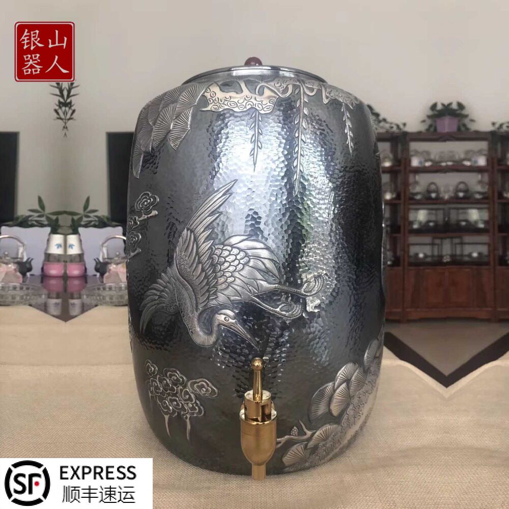 纯银水缸足银999银缸酒缸大茶缸储水桶米缸储物罐家用摆件送礼品