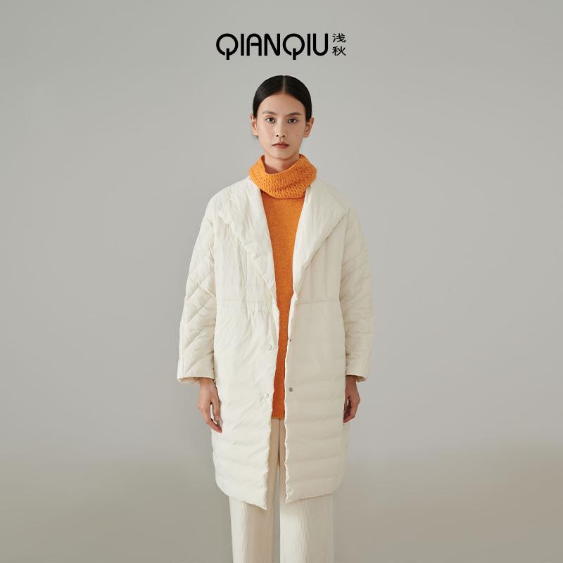 浅秋简约风衣式长款羽绒服