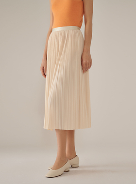 浅秋女装春季新品复古氛围感重工压褶百褶裙双褶半裙3A31808