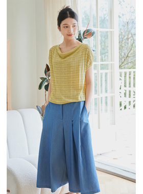 浅秋一字腰清凉薄款宽松阔腿七分休闲裙裤2024新款4B41712