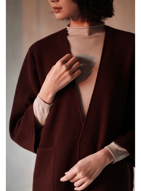 浅秋艺术秋冬女士针织羊毛肌理感开衫外套秋季新款8B10317