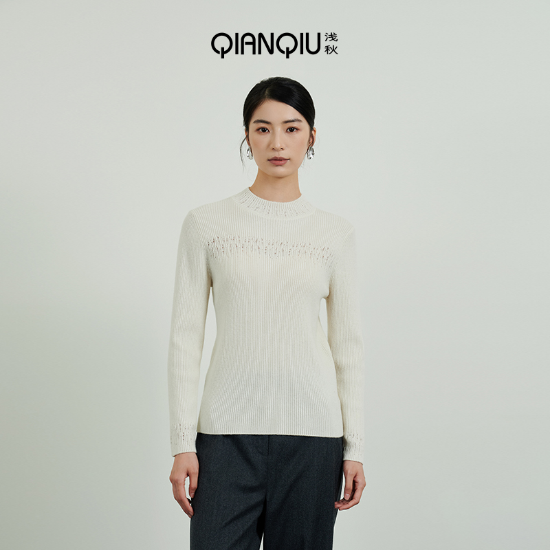 浅秋百搭全羊毛圆领针织衫
