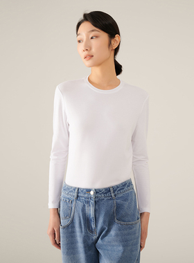 浅秋新品莫代尔棉基础款舒适圆领修身T恤百搭上衣1T41505