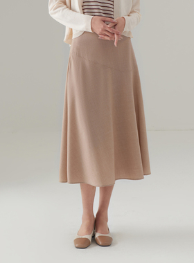 浅秋驼色气质分割A字裙梭织伞裙半身裙4A31802