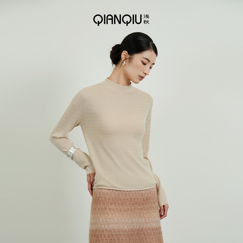 浅秋立领打底衫纯色圆领毛针织衫