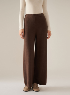 浅秋女装纯羊毛简约柔软松紧腰直筒裤女秋季新款11A30702