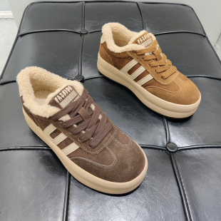 英伦风运动保暖棉鞋 百搭显瘦休闲板鞋 女2025新款 88真皮加绒德训鞋