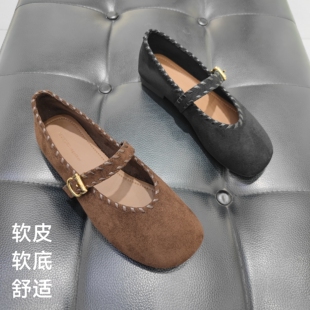 玛丽珍 百搭休闲平底芭蕾舞鞋 1522软皮一字扣带浅口单鞋 女2025新款