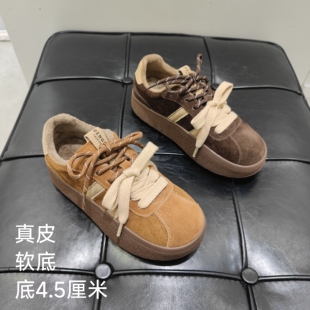 88真皮加绒德训鞋女2025新款百搭松糕厚底增高显瘦休闲运动鞋潮