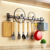 厨房挂杆免打孔壁挂灶台置物架锅盖勺子厨具用品多功能收纳架排钩