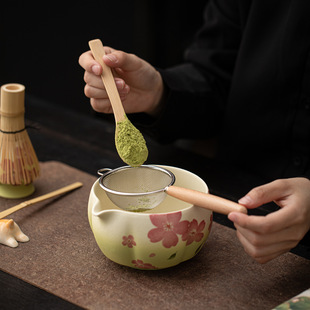 跨境火石红樱花抹茶碗茶筅立套组点茶器茶筅底座茶刷放置器打茶