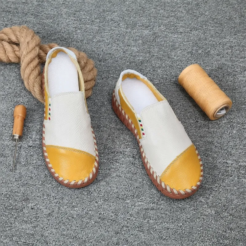女鞋头层牛皮软面乐福鞋真皮平底豆豆鞋女单鞋平跟低跟休闲软底