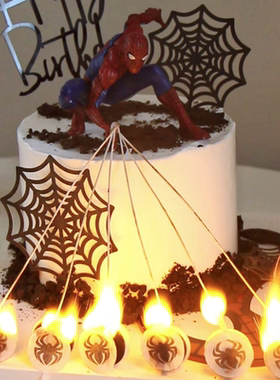 网红魔术火焰蜘蛛侠生日蛋糕装饰摆件小红书同款儿童派对甜品插件