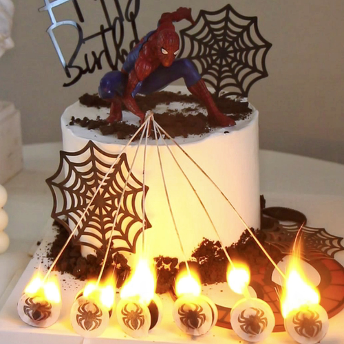 网红魔术火焰蜘蛛侠生日蛋糕装饰摆件小红书同款儿童派对甜品插件