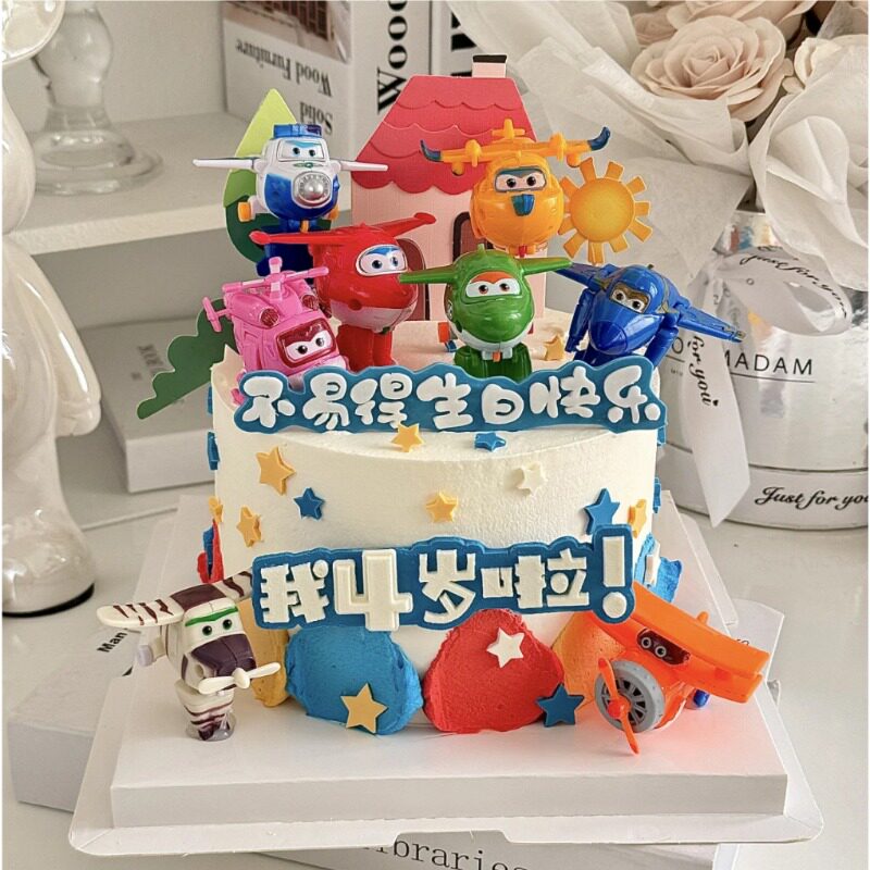 超级飞侠蛋糕装饰摆件男孩儿童变形小飞机网红生日小飞侠烘焙装扮