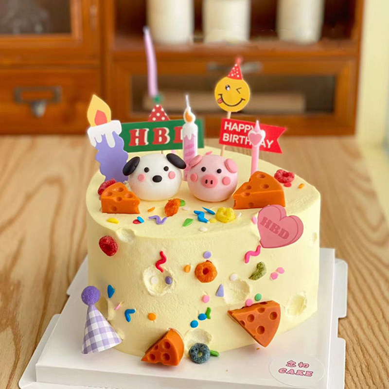 网红ins风立体奶酪小猪小狗蛋糕装饰摆件生日烘焙可爱插件配件品