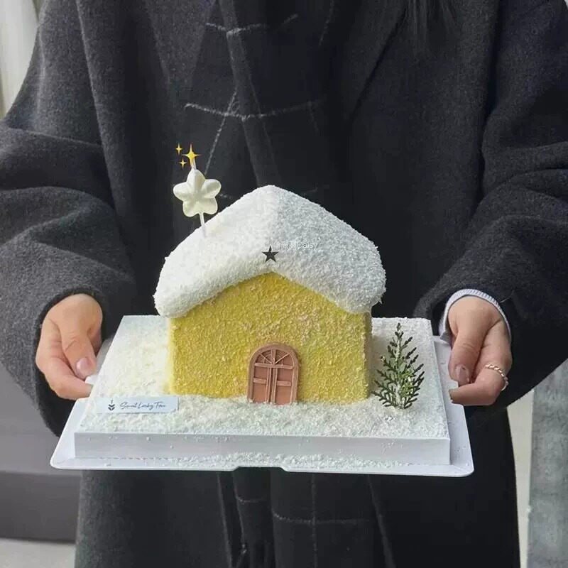 网红ins风雪屋蛋糕装饰珠光白色五角星蜡烛插件烘焙甜品装扮配件