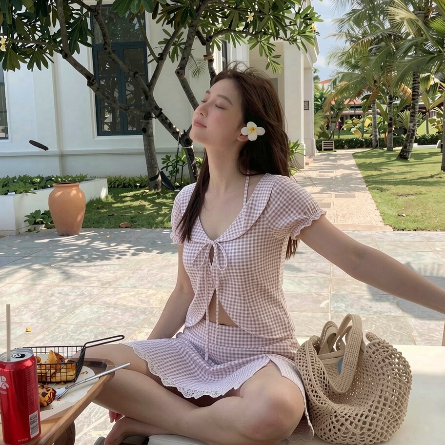 2026新款泳衣女高级感分体裙式平角带罩衫三件套游泳衣绝美度假