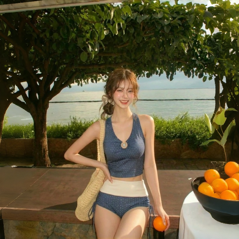 2026新款泳衣女高级感分体平角度假牛仔波点绝美游泳衣温泉韩版
