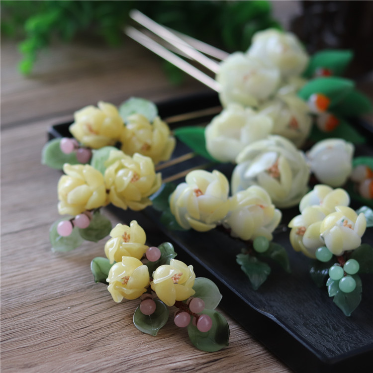 料器花发簪古风饰品清雅黄簪花