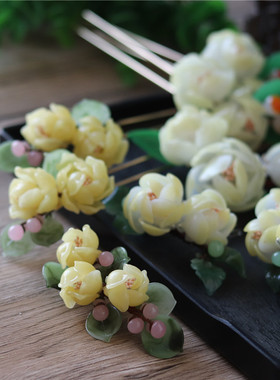 料器花发簪古风饰品清雅黄簪花