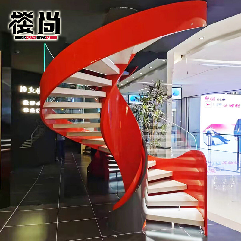 定制岩板楼梯弧形旋转螺旋自建房别墅覆式室内整体阁楼轻奢玻璃