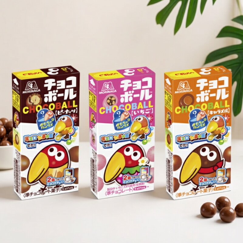 日本森永大嘴鸟巧克力球花生焦糖草莓夹心酥脆零食办公室分享装