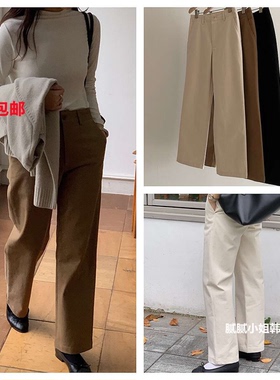 韩国 高品质Monique111405 秋冬 1oo棉 磨毛 复古直筒裤
