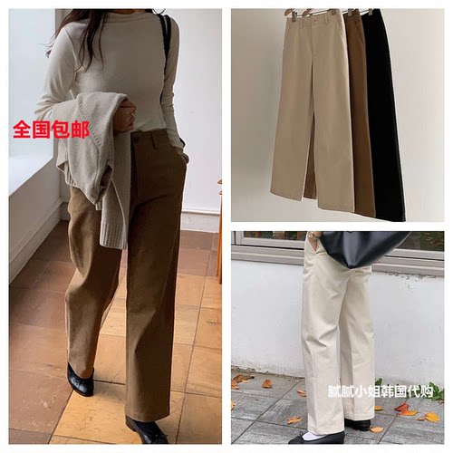 韩国 高品质Monique111405 秋冬 1oo棉 磨毛 复古直筒裤