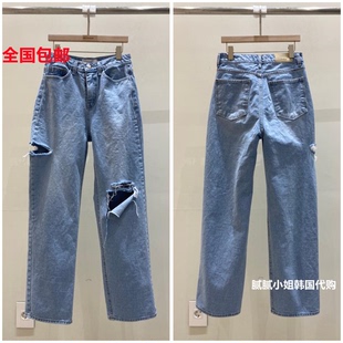 140 Avenue-P韩国东大门代购2026春季女装新款气质系扣破洞牛仔裤