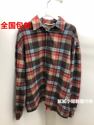 韩国东大门磨毛格子衬衫