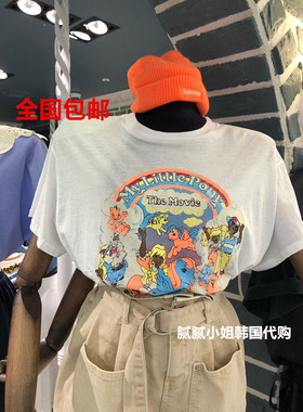 TARA BY MOTION-P韩国东大门代购做旧卡通印图短袖T恤