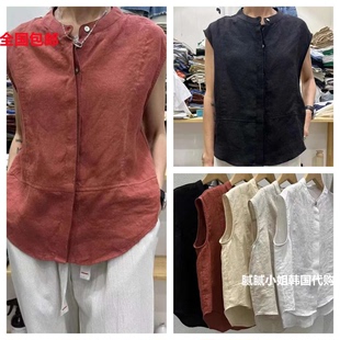 africa 25夏季新款韩国东大门代购简约百搭无袖麻衬衫