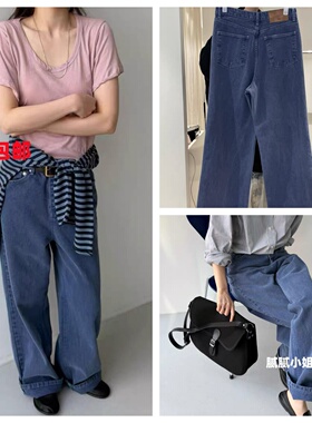Arkie/TAF 韩国东大门代购春季新款简约纯色直筒牛仔裤