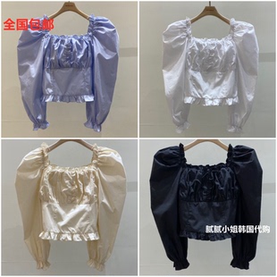 140 Avenue-P韩国东大门代购2026春季女装新款耸肩泡泡袖褶皱衬衫