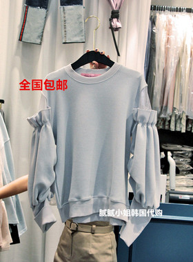 韩国东大门正品代购HUMMING BLRD网纱拼接灯笼袖卫衣