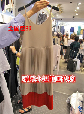 binus 韩国东大门代购 拼色百褶美腻吊带打底连衣裙