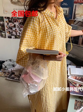 raust韩国东大门代购25春新品格子复古连衣裙