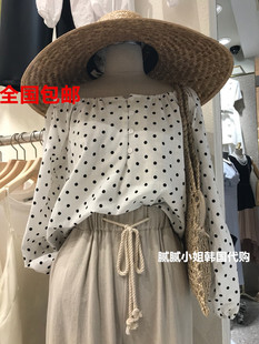 韩国东大门J museum一字领波点衬衫