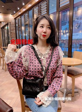 OLENE韩国东大门代购26春款印花蕾丝花边衬衫