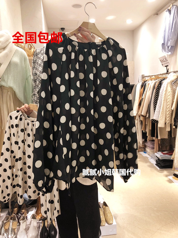 26早春新品韩国东大门代购no promise波点圆领衬衫女