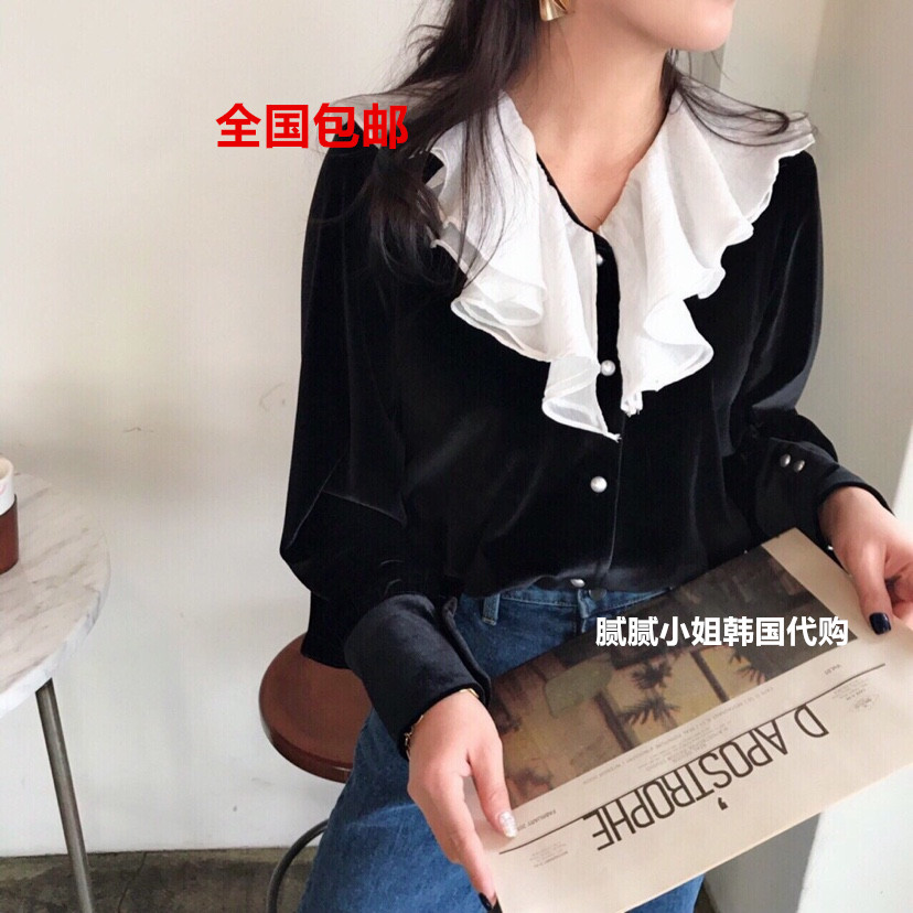 SEWING NEEDLE韩国东大门代购26春新款荷叶边衣领衬衫