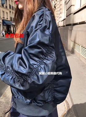韩国东大门代购 binus 新款褶皱拉链夹克