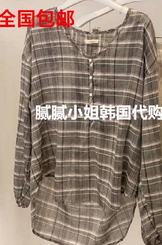 韩国夏日棉轻薄气质格纹衬衫