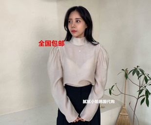 W and J 2026春季新款 韩国东大门代购 女神范泡泡袖丝感衬衫