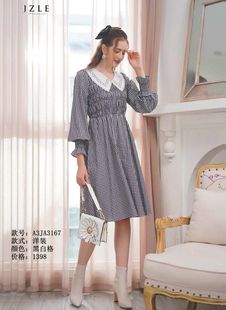 JA3167 气质洋装 珈姿莱尔 专柜正品 减龄通勤格子娃娃领连衣裙