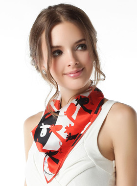 【清仓特惠】真丝小方巾 桑蚕丝素绉缎丝巾 长颈鹿 J81006