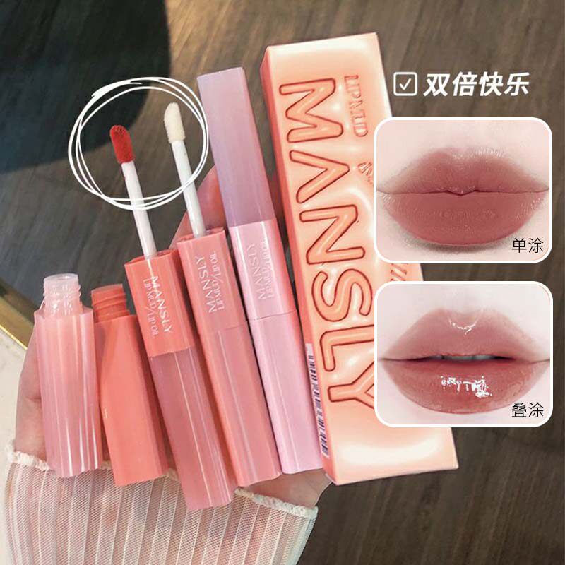 双头唇釉口红女哑光雾面透明唇蜜学生无色叠涂保湿滋润唇油二合一